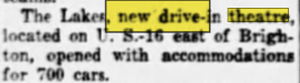 Lakes Drive-In Theatre - May 7 1952 Article